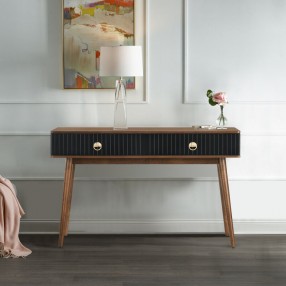 Armen Living Amigo Black Veneer and Walnut Wood Console Table