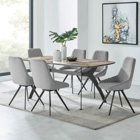 Armen Living Alison Swivel Gray Velvet and Metal Dining Room Chairs - Sets