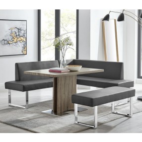Amanda Contemporary Dining Bench in Gray Faux Leather and Chrome Finish
