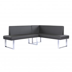 Armen Living Amanda Contemporary Nook Corner Dining Bench in Gray Faux Leather and Chrome Finish