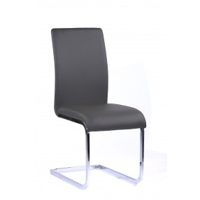 Armen Living Amanda Contemporary Side Chair in Gray Faux Leather and Chrome Finish - Set of 2