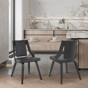 Armen Living Aniston Gray Faux Leather and Black Wood Dining Chairs