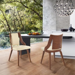 Armen Living Aniston Cream Faux Leather and Walnut Wood Dining Chairs