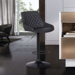 Anibal Contemporary Adjustable Barstool in Black Powder Coated Finish and Grey Faux Leather - Lifestyle