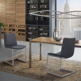 Armen Living April Contemporary Dining Chair in Brushed Stainless Steel Finish and Gray Faux Leather
