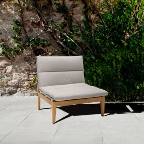 Armen Living Arno Outdoor Modular Teak Wood Lounge Chair with Beige Olefin