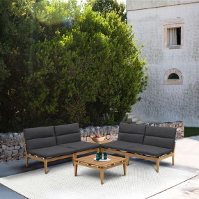 Armen Living Arno Outdoor Square Teak Wood Coffee Table Set View
