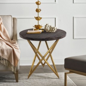 Armen Living Atala Brown Veneer End Table with Brushed Gold Legs Lifestyle View