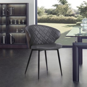 Armen Living Ava Contemporary Dining Chair in Black Powder Coated Finish and Gray Faux Leather