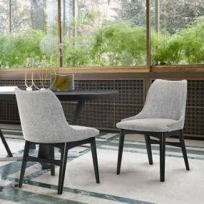 Armen Living Azalea Gray Fabric and Black Wood Dining Side Chairs- Set of 2
