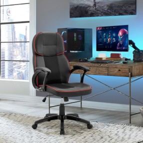 Armen Living Bender Adjustable Racing Gaming Chair In Faux Leather With Dark Grey Accents