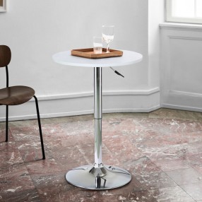 Armen Living Bentley Adjustable Pub Table in Chrome Metal finish White