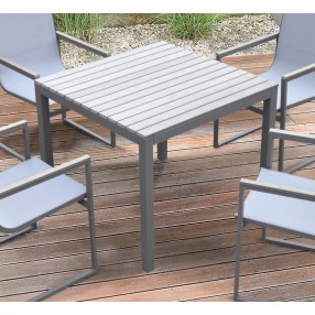 Armen Living Bistro Outdoor Patio Dining Table in Grey Powder Coated Finish with Grey Wood Top