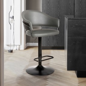Armen Living Brody Adjustable Gray Faux Leather Swivel Barstool In Black Powder Coated Finish