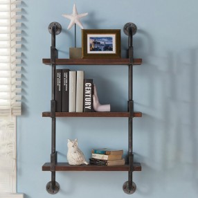 Armen Living 40" Booker Industrial Pine Wood Floating Wall Shelf In Gray and Walnut Finish