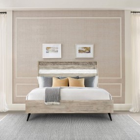 Armen Living Bridges Platform Bed in Two Tone Acacia Wood In Gray
