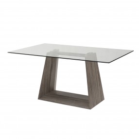 Bravo Contemporary Dining Table In Dark Sonoma Base With Clear Glass 