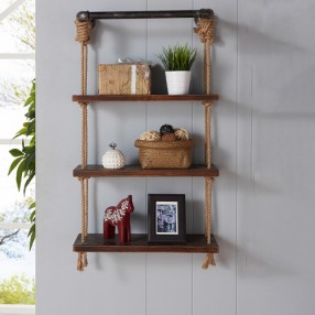 Armen Living 24" Brannon Modern Pine Wood Floating Wall Shelf in Gray and Walnut