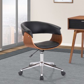 Bellevue Mid-Century Office Chair in Chrome Finish with Gray Faux Leather and Walnut Veneer