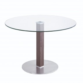 Armen Living Café Brushed Stainless Steel Dining Table with Clear Glass - Front