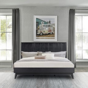 Armen Living Carnaby Platform Bed Frame In Black Brushed Oak Wood