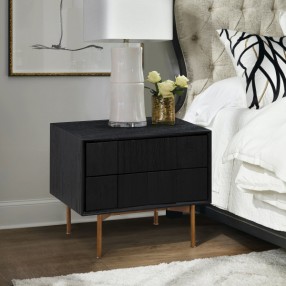 Armen Living Carnaby 2 Drawer Nightstand in Black Brushed Oak and Bronze