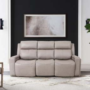Armen Living Claude Dual Power Headrest and Lumbar Support Reclining Sofa in Light Grey Genuine Leather