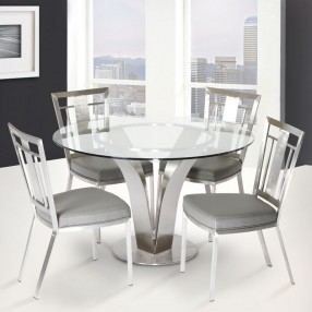 Armen Living Cleo Contemporary Dining Chair In Gray and Stainless Steel - Set of 2