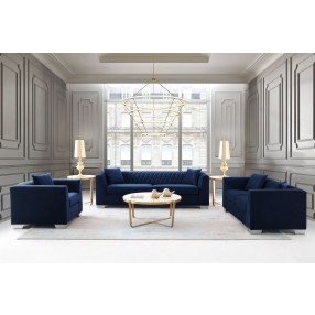 Armen Living Cambridge Contemporary Chair In Brushed Stainless Steel And Blue Velvet