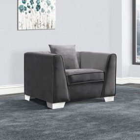 Cambridge Contemporary Sofa Chair in Brushed Stainless Steel and Dark Grey Velvet - Lifestyle