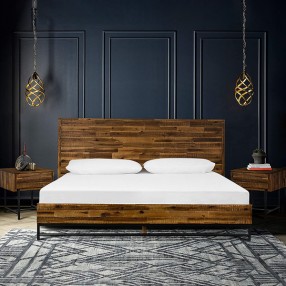 Armen Living Cusco 3 Piece Acacia King or Queen Bed And Nightstands Bedroom Set In Antique Acacia