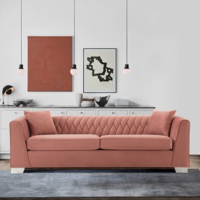 Armen Living Cambridge Contemporary Sofa in Brushed Stainless Steel and Blush Velvet