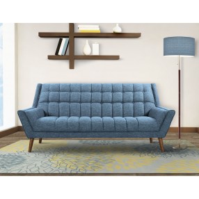 Armen Living Cobra Mid-Century Modern Sofa in Blue Linen and Walnut Legs - Lifestyle