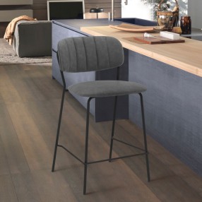 Armen Living Carlo 26" Gray Faux Leather And Black Metal Counter Height Bar Stool 