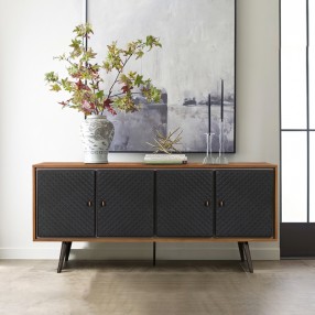 Armen Living Coco Rustic Oak Wood and Faux Leather Sideboard Cabinets