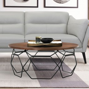 Armen Living Cosmo Walnut Veneer Coffee Table with Black Metal Base