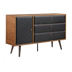 Armen Living Coco Rustic Oak Wood and Faux Leather Dresser- Side View