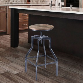 Armen Living Concord Adjustable Barstool In Industrial Gray Finish With Pine Wood Seat