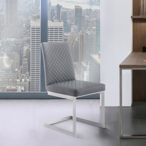 Armen Living Copen Contemporary Dining Chair In Brushed Stainless Steel And Gray Faux Leather - Set of 2