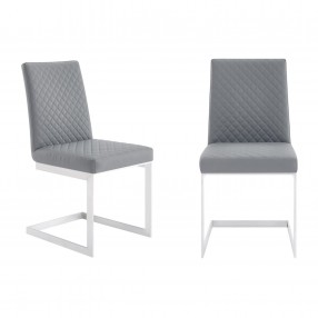 Copen Contemporary Dining Chair in Brushed Stainless Steel and Grey Faux Leather - Set of 2