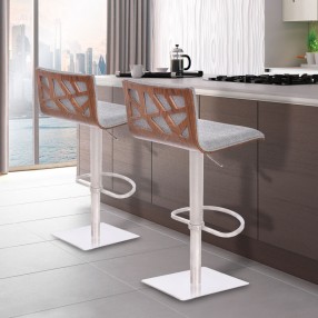 Armen Living Crystal Barstool In Brushed Stainless Steel finish With Gray Fabric And Walnut Back