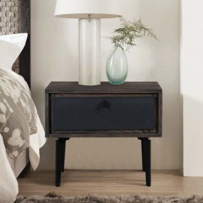 Armen Living Cross Solid Oak And Metal Nightstand In Dark Gray