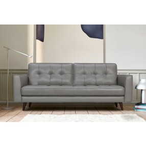 Armen Living Daeson 86" Mid-Century Modern Dark Gray Genuine Leather Square Arm Sofa
