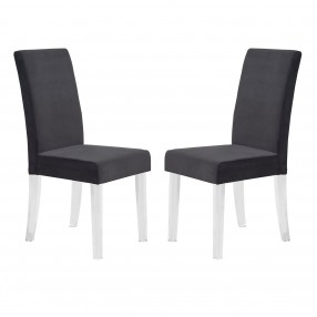 Dalia Modern and Contemporary Dining Chair in Black Velvet with Acrylic Legs - Set of 2