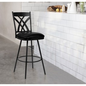 Armen Living Dover 26" Counter Height Barstool in Matte Black Finish and Black Faux Leather 