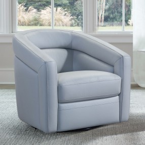 Armen Living  Desi Contemporary Swivel Accent Chair in Grey Genuine Leather 