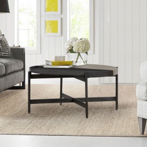 Armen Living Dua Concrete and Metal Round Modern Coffee Table