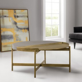 Armen Living Dua Gray Concrete Coffee Table with Antique Brass