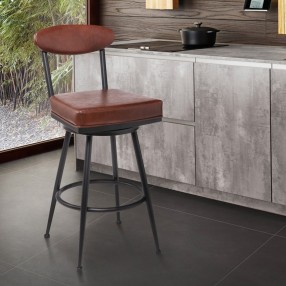 Denver Contemporary 26" Counter Height Barstool in Black Finish and Vintage Coffee Faux Leather - Lifestyle