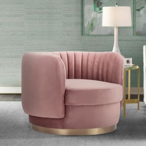 Davy Blush Velvet Swivel Accent Chair with Gold Base